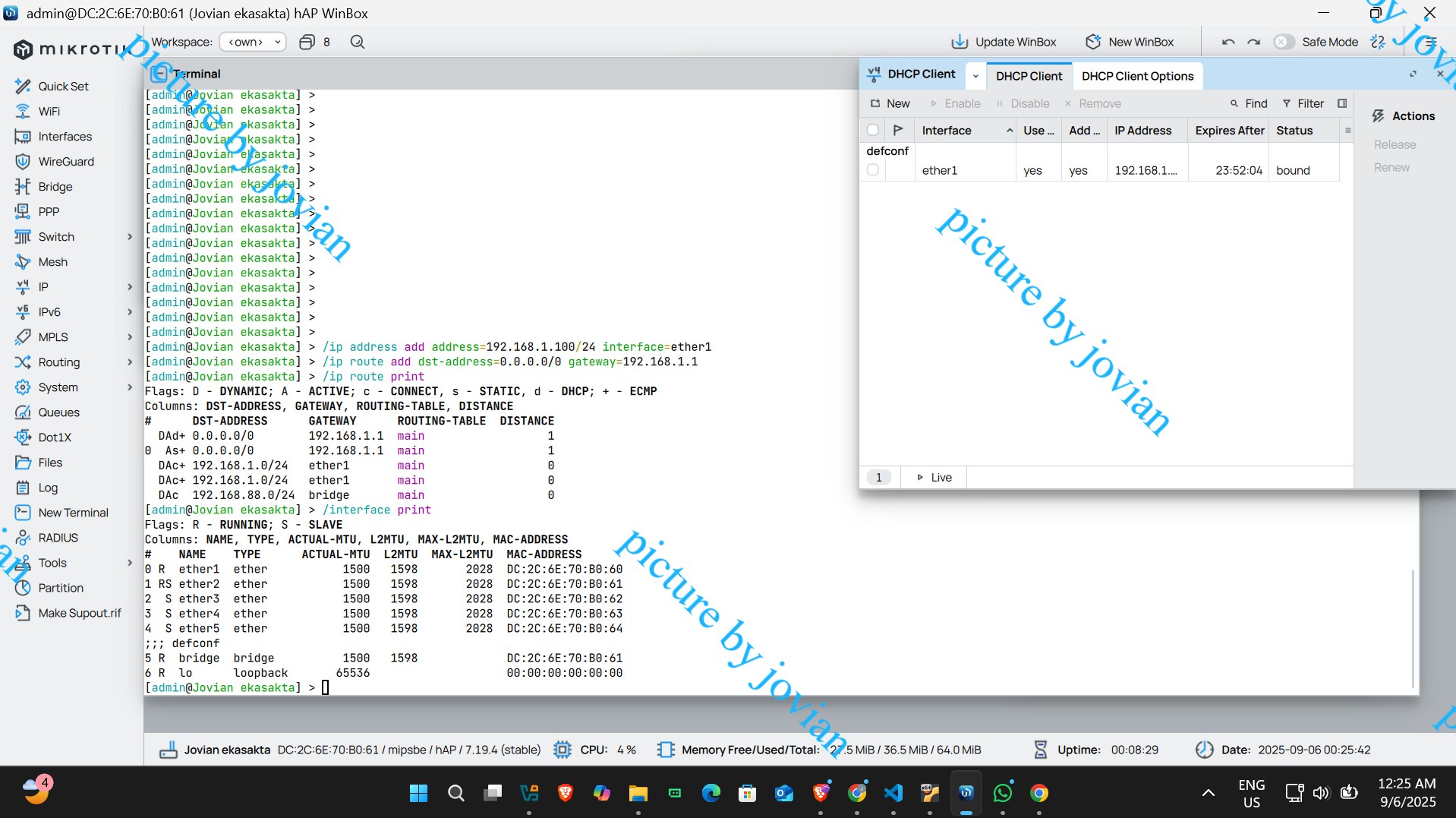 Konfigurasi IP Address untuk Interface WAN pada MikroTik